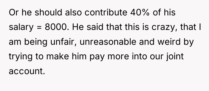 Or he should also contribute 40% of his salary =...