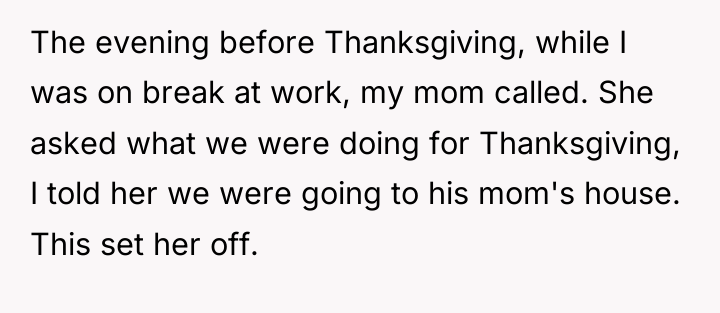 The evening before Thanksgiving, while I was on break at...