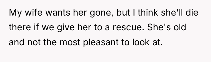 My wife wants her gone, but I think she'll die...
