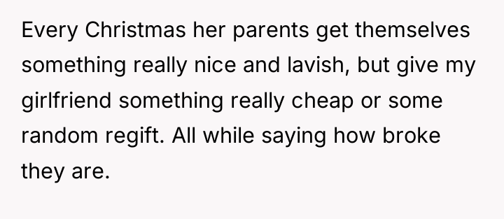Every Christmas her parents get themselves something really nice and...