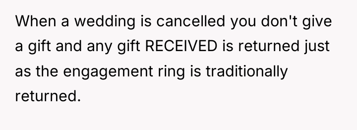 When a wedding is cancelled you don't give a gift...