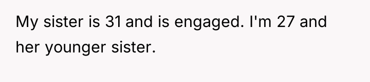 My sister is 31 and is engaged. I'm 27 and...