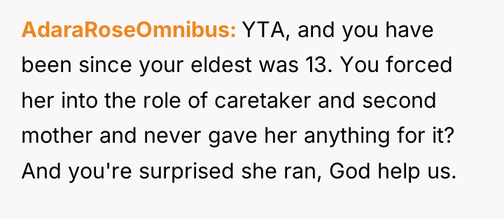 AdaraRoseOmnibus YTA, and you have been since your eldest was...