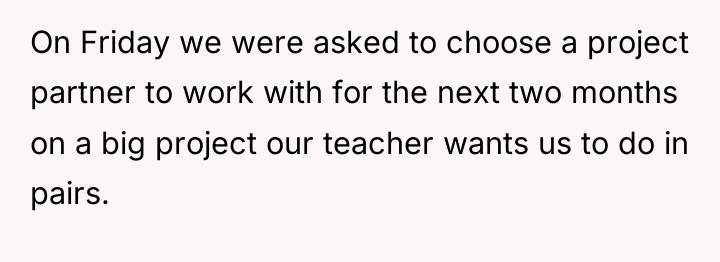 On Friday we were asked to choose a project partner...