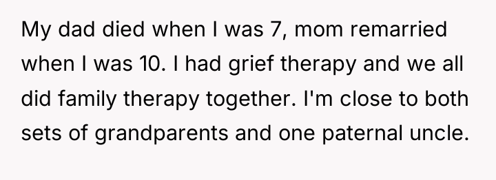 My dad died when I was 7, mom remarried when...