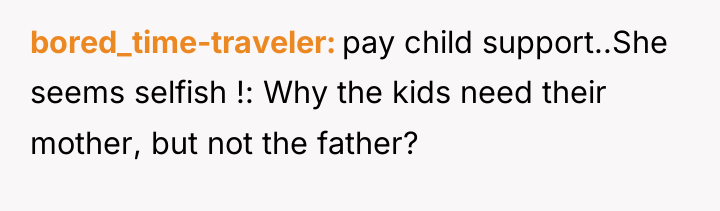 bored_time-traveler pay child support..She seems selfish !: Why the kids...