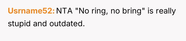 Usrname52 NTA "No ring, no bring" is really stupid and...
