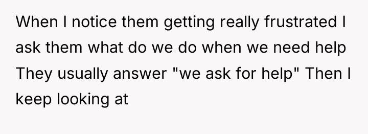 When I notice them getting really frustrated I ask them...