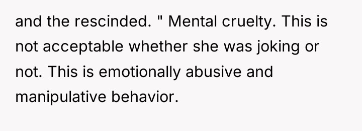 and the rescinded. " Mental cruelty. This is not acceptable...