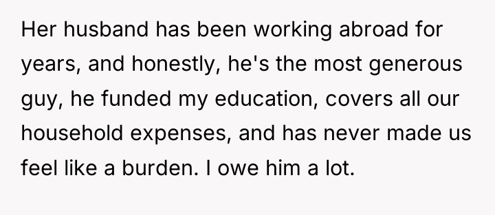 Her husband has been working abroad for years, and honestly,...