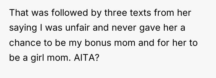 That was followed by three texts from her saying I...