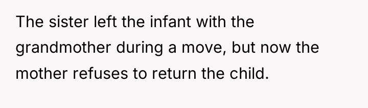 The sister left the infant with the grandmother during a...