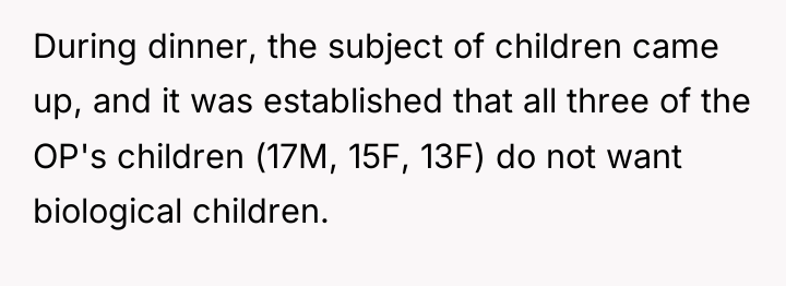 During dinner, the subject of children came up, and it...