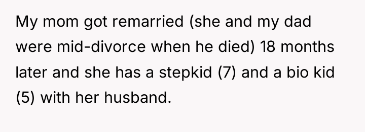 My mom got remarried (she and my dad were mid-divorce...