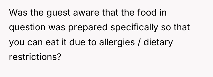 Was the guest aware that the food in question was...