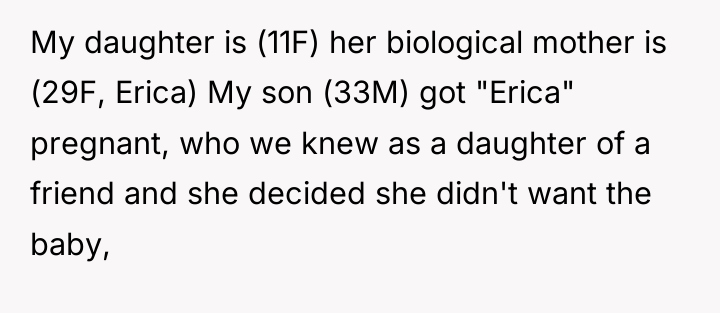 My daughter is (11F) her biological mother is (29F, Erica)...