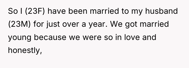 So I (23F) have been married to my husband (23M)...