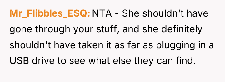 Mr_Flibbles_ESQ NTA - She shouldn't have gone through your stuff,...