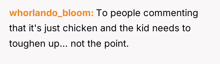 whorlando_bloom To people commenting that it's just chicken and the...