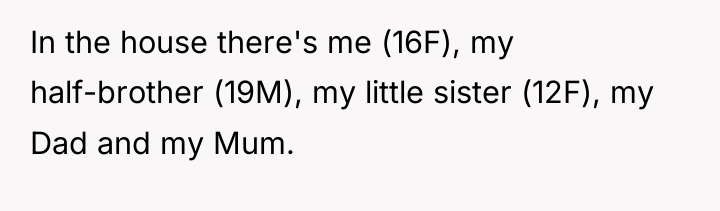In the house there's me (16F), my half-brother (19M), my...