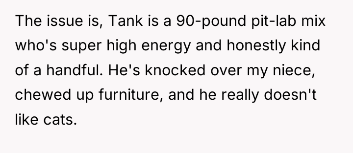 The issue is, Tank is a 90-pound pit-lab mix who's...