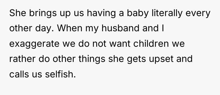 She brings up us having a baby literally every other...