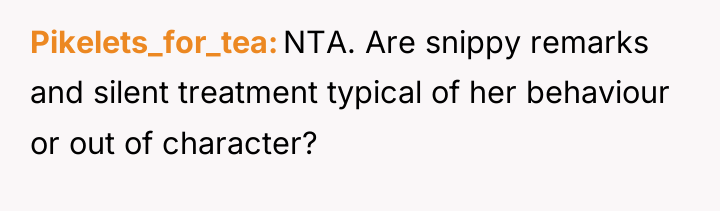 Pikelets_for_tea NTA. Are snippy remarks and silent treatment typical of...