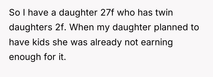 So I have a daughter 27f who has twin daughters...