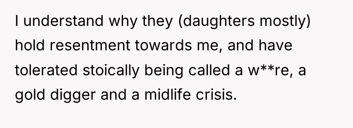 I understand why they (daughters mostly) hold resentment towards me,...