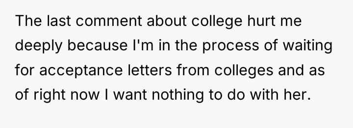 The last comment about college hurt me deeply because I'm...