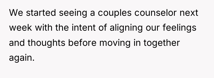 We started seeing a couples counselor next week with the...