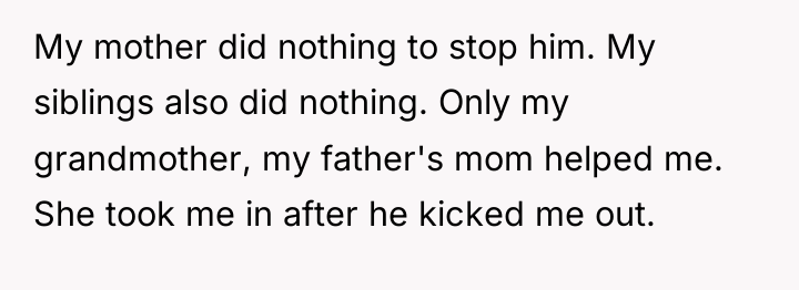 My mother did nothing to stop him. My siblings also...