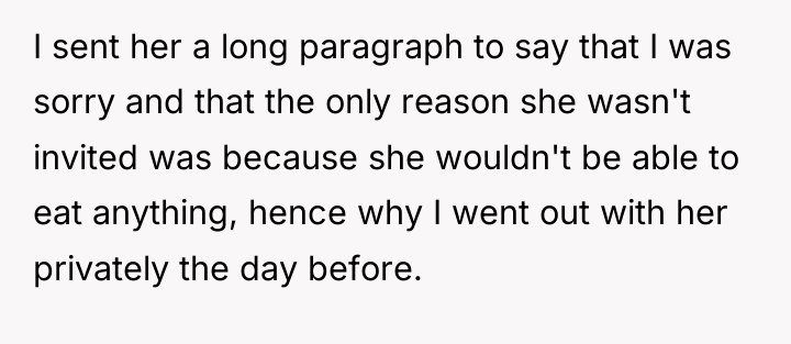 I sent her a long paragraph to say that I...