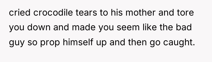 cried crocodile tears to his mother and tore you down...