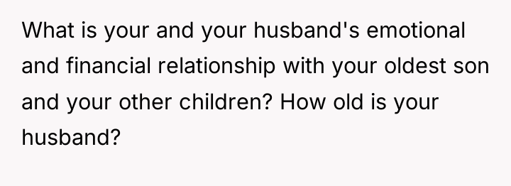 What is your and your husband's emotional and financial relationship...