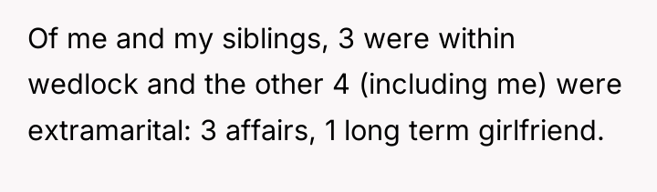 Of me and my siblings, 3 were within wedlock and...