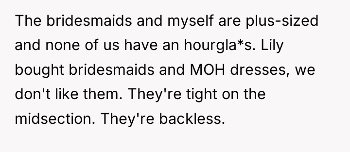 The bridesmaids and myself are plus-sized and none of us...