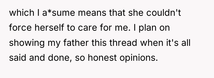 which I a*sume means that she couldn't force herself to...