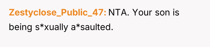 Zestyclose_Public_47 NTA. Your son is being s*xually a*saulted.