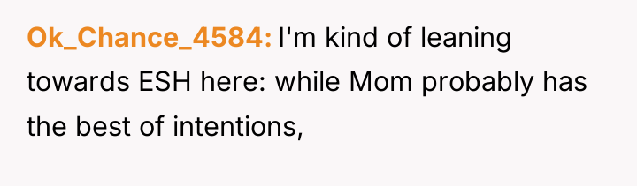 Ok_Chance_4584 I'm kind of leaning towards ESH here: while Mom...