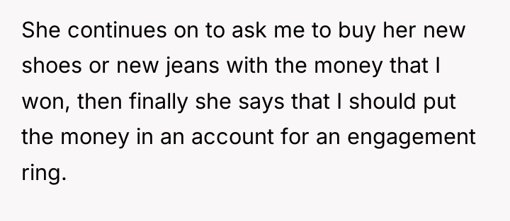 She continues on to ask me to buy her new...