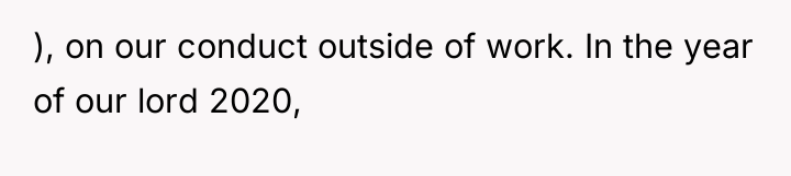 ), on our conduct outside of work. In the year...