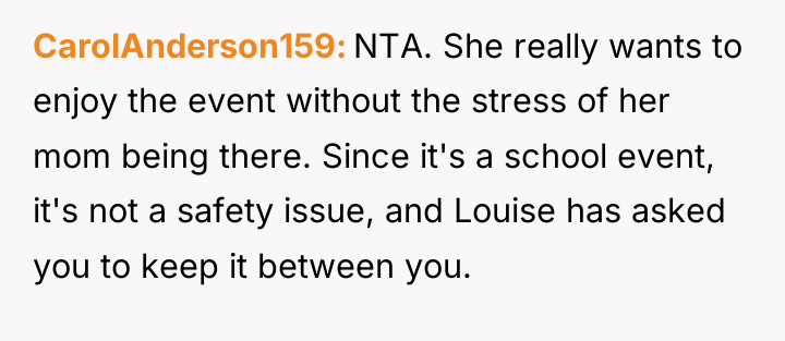 CarolAnderson159 NTA. She really wants to enjoy the event without...