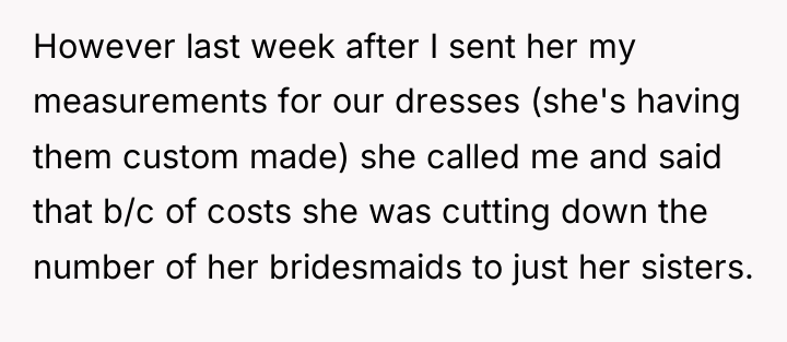However last week after I sent her my measurements for...