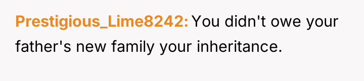Prestigious_Lime8242 You didn't owe your father's new family your inheritance.