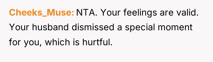 Cheeks_Muse NTA. Your feelings are valid. Your husband dismissed a...