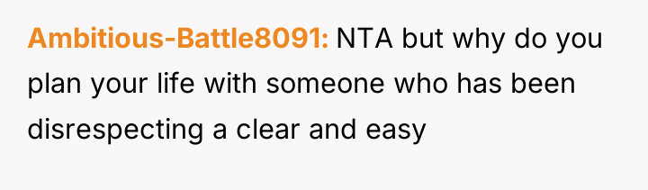 Ambitious-Battle8091 NTA but why do you plan your life with...