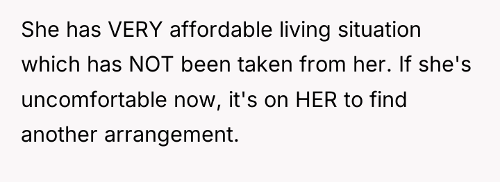 She has VERY affordable living situation which has NOT been...