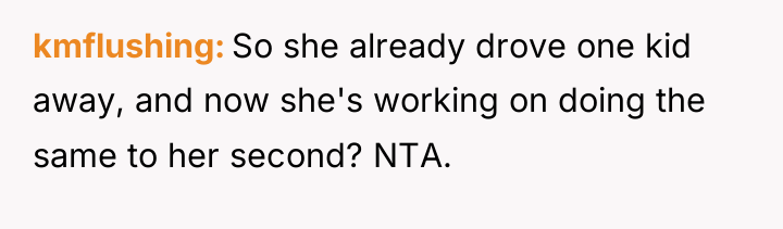 kmflushing So she already drove one kid away, and now...
