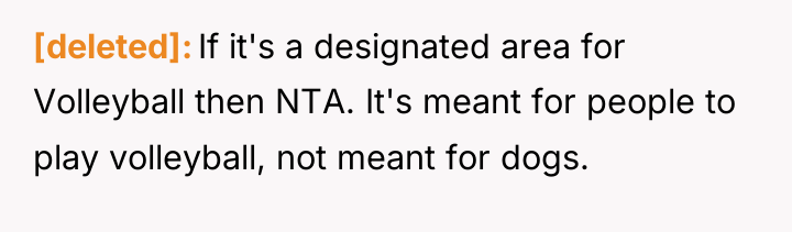 [deleted] If it's a designated area for Volleyball then NTA....